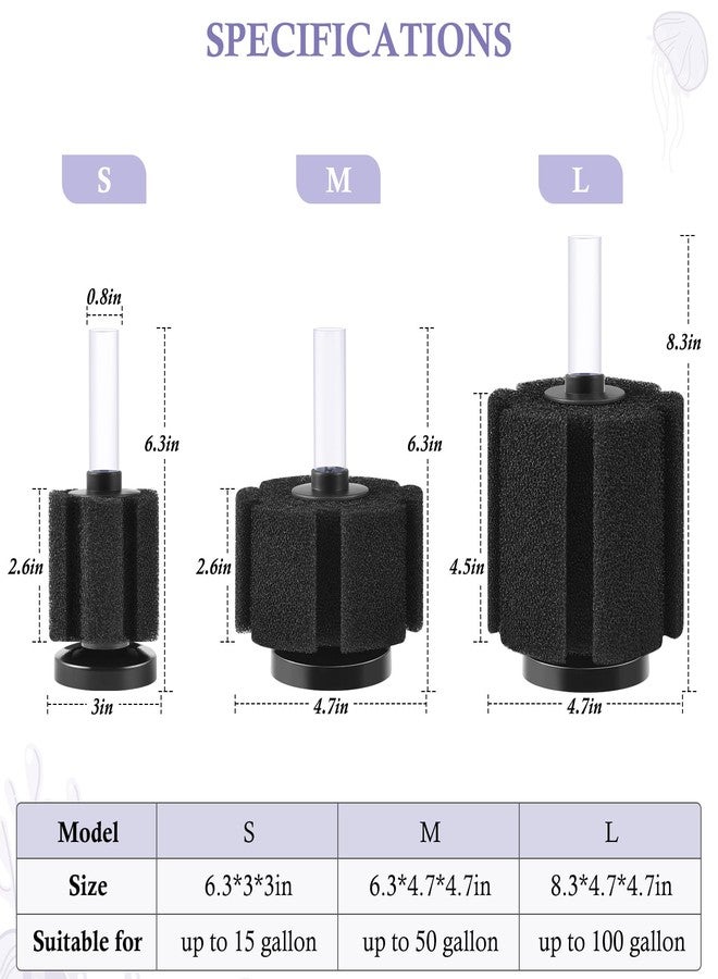 FEDOUR Aquarium Sponge Filter, Ultra Quiet Aeration Bio Sponge Filters for Breeding Fry Shrimp Betta Fish Tank, Efficient Submersible Aquarium Filter for up to 100Gallon Tank (M for up to 50gallon) - Image 2